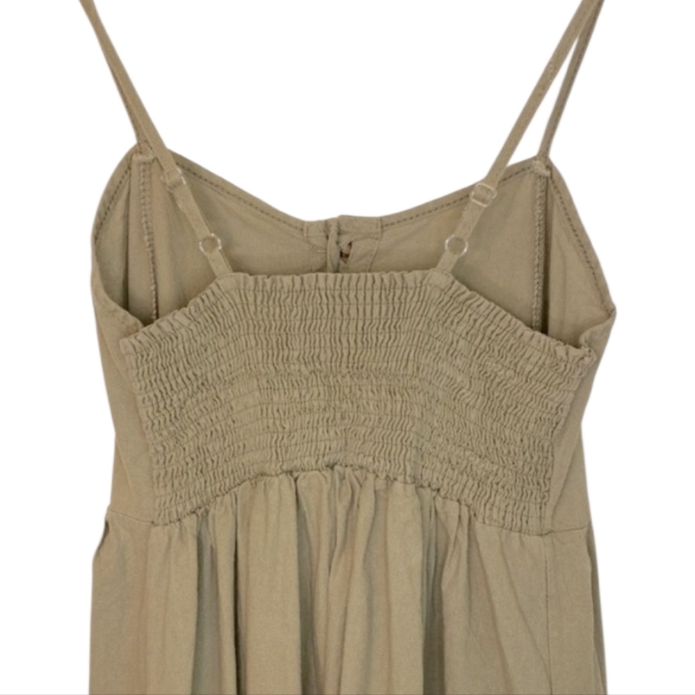 Sage Green Spaghetti Strap A-Line Dress w|brown button accents - Picture 4 of 10